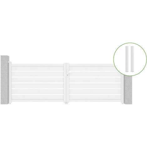 Portail battant 3,5m VOGEL H.120cm alu blanc + 2 poteaux 15x15cm H.166cm BLANC (1/5)