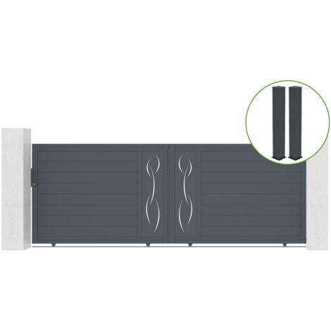 Portail coulissant 4m LIFE H.140cm alu gris + 2 poteaux 20x20cm H.166cm