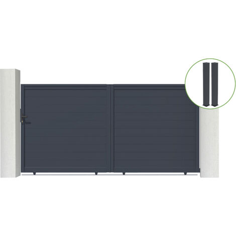 Portail coulissant 3,5m EIGER H.180cm alu gris + 2 poteaux 20x20cm H.190cm (1/5)