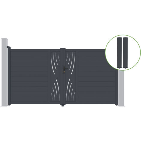 Portail battant 3m VELETA H.180cm alu gris + 2 poteaux 20x20cm H.190cm (1/5)