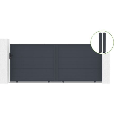 Portail coulissant 4m EIGER H.160cm alu gris + 2 poteaux 20x20cm H.190cm (1/5)