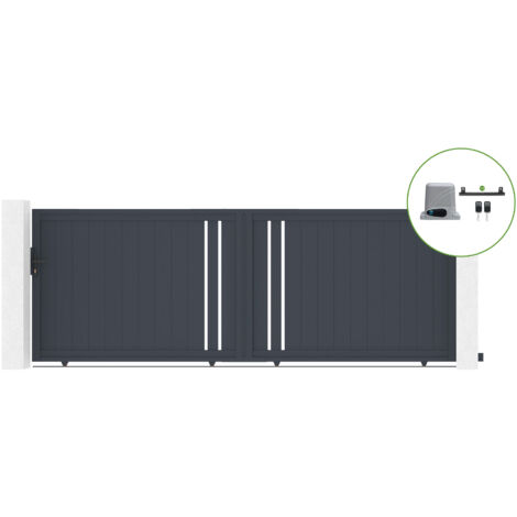 Casanoov – Portail coulissant aluminium 4m GIONA H.180cm – Motorisation crémaillère 300kg – Couleur gris – Pour espaces extérieurs (1/5)
