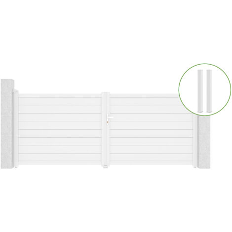 Portail battant 3,5m EIGER H.140cm alu blanc + 2 poteaux 15x15cm H.166cm BLANC (1/5)