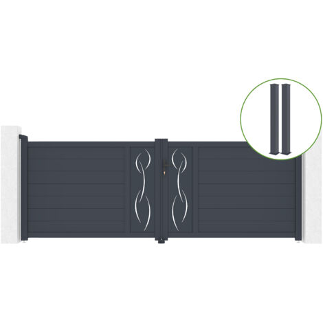 Portail battant 3,5m LIFE H.120cm alu + 2 poteaux EIFEL 15x15cm H.166cm GRIS (1/5)