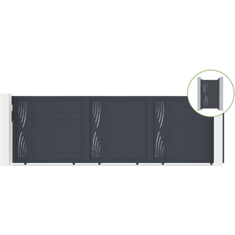 Portail coulissant 5m VELETA H.160cm alu + portillon VELETA H160 GRIS