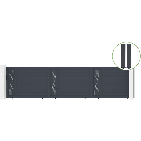 Portail coulissant 6m VELETA H.140cm alu + 2 poteaux EIFEL 20x20cm H.166cm GRIS