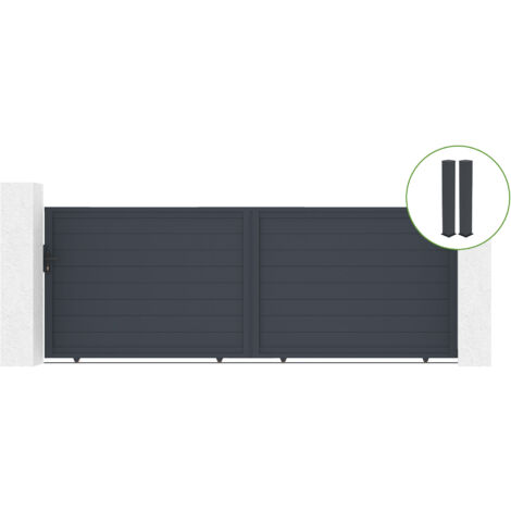 Portail coulissant 4m EIGER H.140cm alu gris + 2 poteaux 20x20cm H.166cm (1/5)