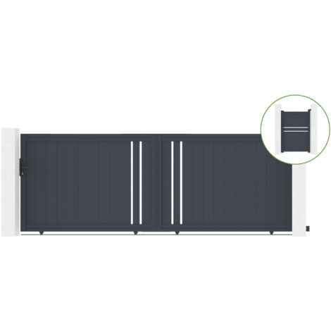 Portail coulissant 4m GIONA H.140cm alu gris + Portillon 1M CIMONE H.140cm alu