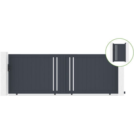 Portail coulissant 4m GIONA H.140cm alu + portillon GIONA H140 GRIS (1/5)