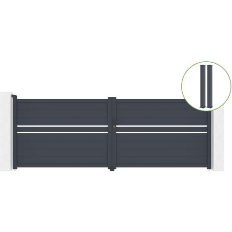 Portail battant 4m CIMONE H.140cm alu + 2 poteaux EIFEL 15x15cm H.166cm GRIS (1/5)