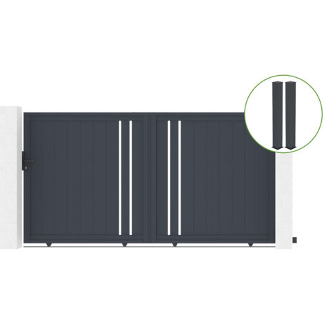 Portail coulissant 3m GIONA H.180 alu gris + 2 poteaux 20x20cm H.190cm (1/5)