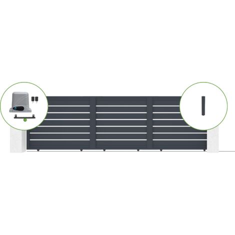 Portail coulissant 5M VOGEL H140cm alu + 2 poteaux gris + moteur RANGER C300 (1/5)