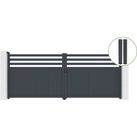 Portail battant 4m NEVIS H.160cm alu gris + 2 poteaux 20x20cm H.190cm (1/5)