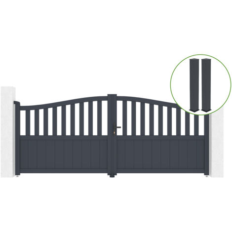 Portail battant 3,4m MEIJE H.140cm alu gris + 2 poteaux 20x20cm H.166cm (1/5)