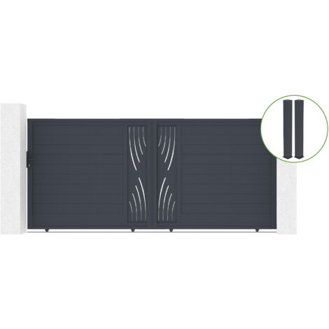 Portail coulissant 4m VELETA H.180cm alu gris + 2 poteaux 20x20cm H.190cm (1/5)