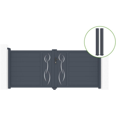 Portail battant 3m LIFE H.120cm alu + 2 poteaux EIFEL 15x15cm H.166cm GRIS (1/5)