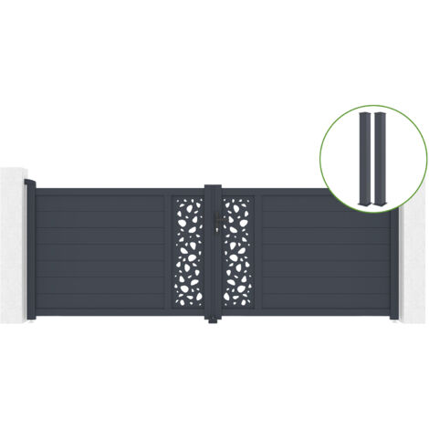Portail battant 3,5m SUNNY H.120 alu + 2 poteaux EIFEL 15x15cm H.166cm GRIS (1/5)