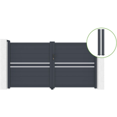Portail battant 3m CIMONE H.160cm alu + 2 poteaux EIFEL 15x15cm H.190cm GRIS (1/5)