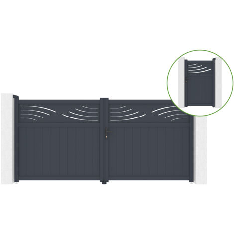 Portail battant 3,4m HALTI H.160cm alu + portillon HALTI H.160cm GRIS (1/5)