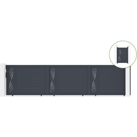 Portail coulissant 6m VELETA H.140cm alu + portillon VELETA H140 GRIS (1/5)