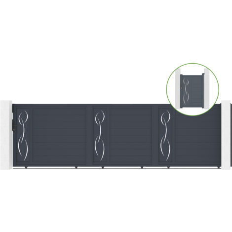 Portail coulissant 5m LIFE H.140cm alu + portillon LIFE H140 GRIS (1/5)