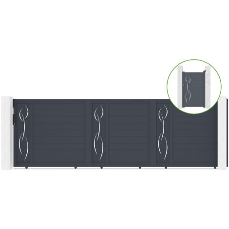 Portail coulissant 5m LIFE H.160cm alu + portillon LIFE H160 GRIS (1/5)