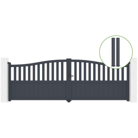 Portail battant 4m MEIJE H.140cm alu + 2 poteaux EIFEL 15x15cm H.166cm GRIS (1/5)