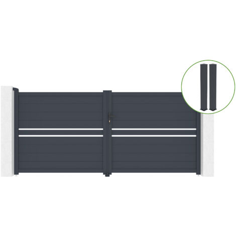 Portail battant 3,5m CIMONE H.160cm alu gris + 2 poteaux 20x20cm H.190cm (1/5)