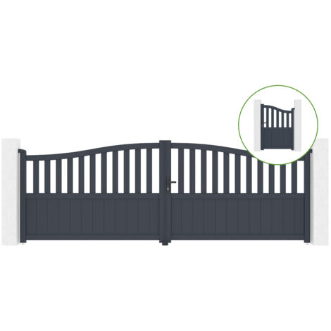 Portail battant 4m MEIJE H.140cm alu + portillon MEIJE H.140cm GRIS (1/5)