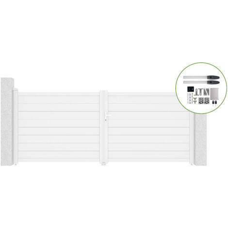 Portail battant 3,5m EIGER H.140cm alu blanc + motorisation HICKER B200 (1/4)