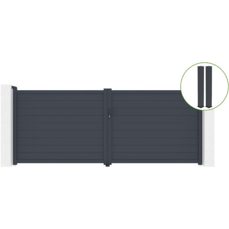 Portail battant 4m EIGER H.160cm alu gris + 2 poteaux 20x20cm H.190cm (1/5)