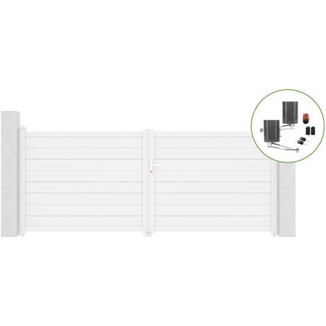 Portail battant 3,5m EIGER H.140cm alu blanc + motorisation BUNKER B500 (1/5)