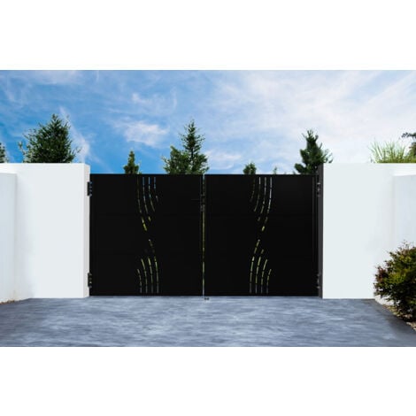 Portail battant acier 3m NALI VELETA H.160cm noir mat