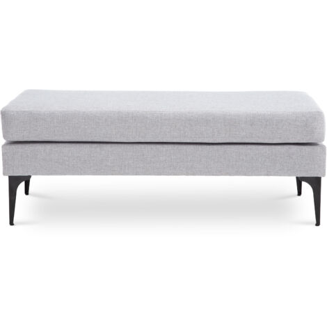 Banc de lit MAX en tissu gris clair – Design vintage chic – Pieds en métal noir style industriel – 120 cm de longueur