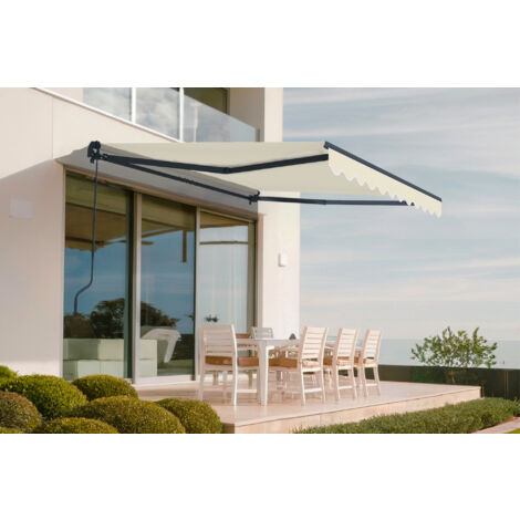 Cazeboo – Store banne monobloc 3x2,5m – Toile polyester 320g/m² beige – Protection UV50+ – Structure aluminium thermolaqué gris anthracite (1/5)