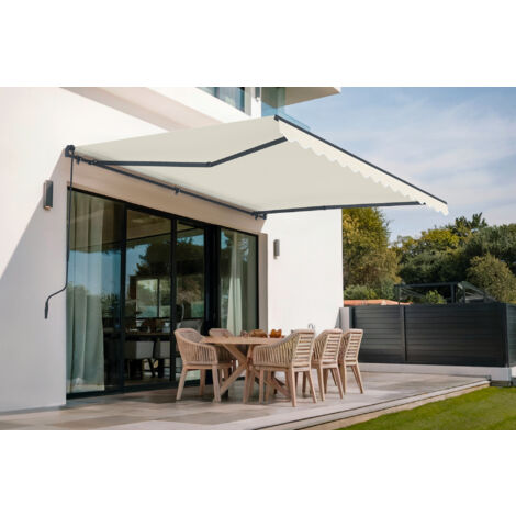 Cazeboo – Store banne monobloc 4x3m – Toile polyester 320g/m² beige – Protection UV50+ – Structure aluminium thermolaqué