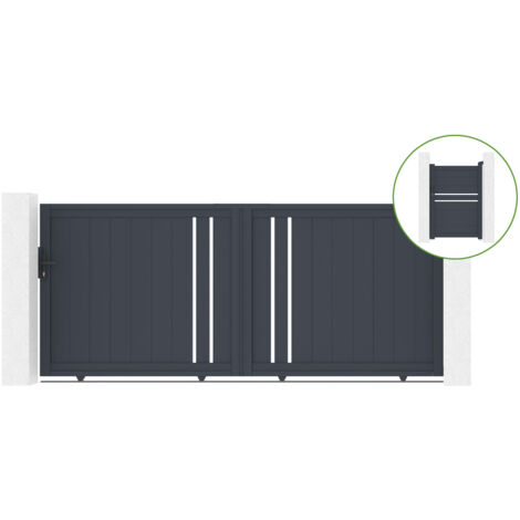 Portail coulissant 3m GIONA H.140cm alu gris + Portillon 1M CIMONE H.140cm alu (1/5)