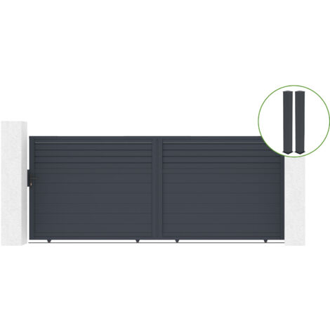 Portail coulissant 4m CARPATIA H.160cm alu gris + 2 poteaux 20x20cm H.190cm (1/5)