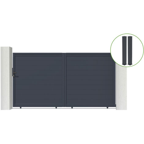 Portail coulissant 3m EIGER H.180cm alu gris + 2 poteaux 20x20cm H.190cm (1/5)