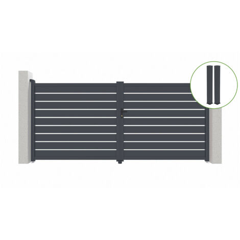 Portail battant 3,5m VOGEL H.180cm alu gris + 2 poteaux 20x20cm H.190cm (1/5)