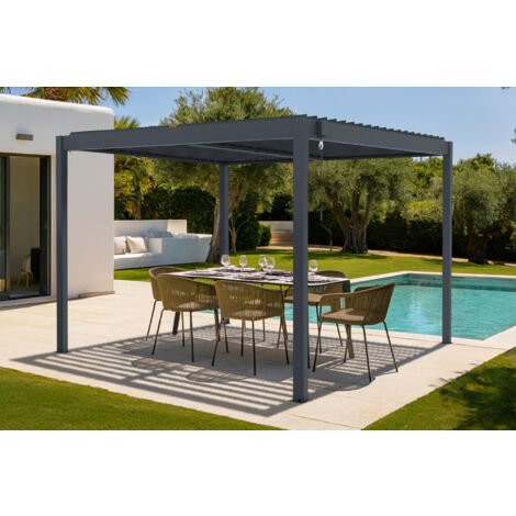 Pergola bioclimatique autoportée PIANA 3x3m aluminium gris - lames orientables