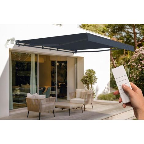 Store banne semi-coffre motorisé FAZZIO 4x3m - Toile Premium 320g/m² gris