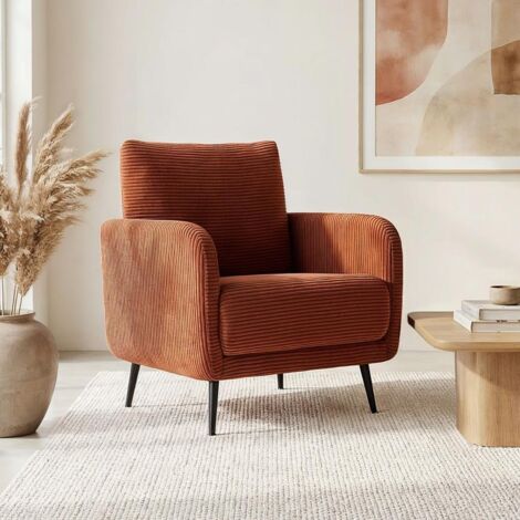 Fauteuil relax en velours côtelé terracotta – Confort optimal pour espaces de vie – Design moderne et sobre – Facile à déplacer
