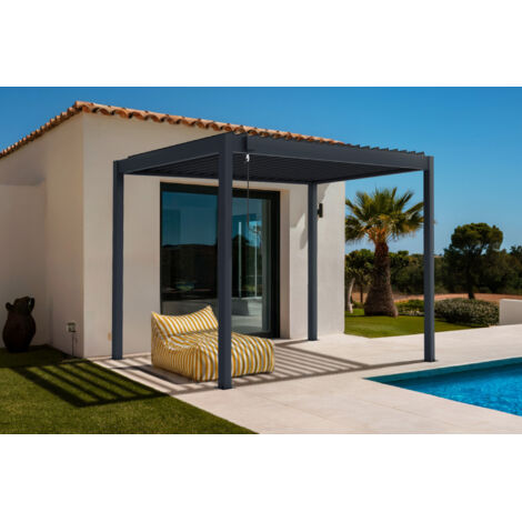 Cazeboo – Pergola bioclimatique autoportée 3x2m – Aluminium thermolaqué gris – Lames orientables – Résiste aux vents jusqu'à 60 km/h