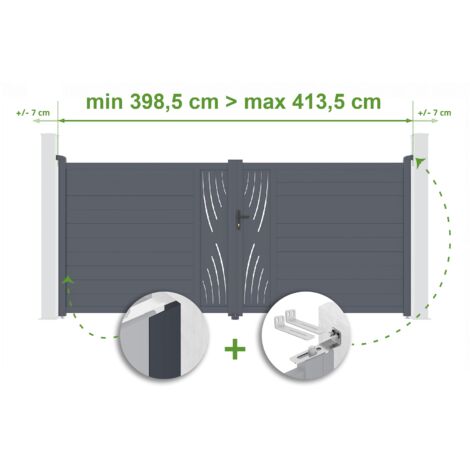 Portail battant ajustable en largeur VELETA 4m H.180cm Aluminium Gris Anthracite (1/4)