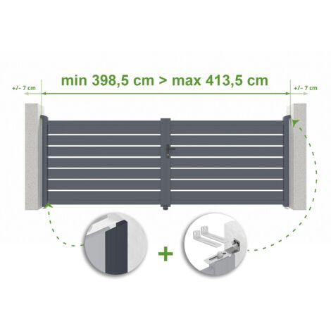 Portail battant ajustable en largeur VOGEL 4m H.140cm Aluminium Gris Anthracite (1/4)