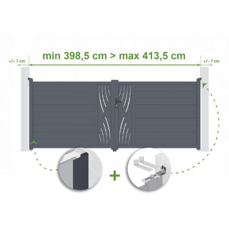 Portail battant ajustable en largeur VELETA 4m H.160cm Aluminium Gris Anthracite (1/4)