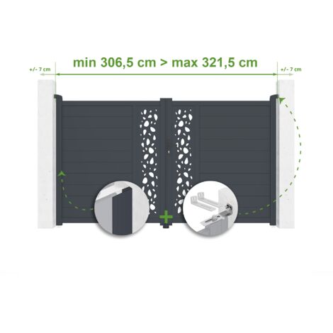 Portail battant ajustable en largeur SUNNY 3m H.180cm Aluminium Gris Anthracite (1/4)