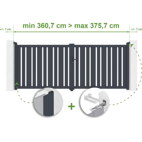 Portail battant ajustable en largeur VEYMONT 3,5m H.140cm Aluminium Gris Anthracite (1/4)