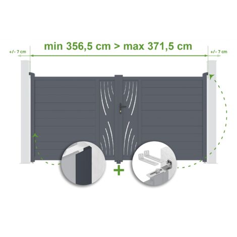Portail battant ajustable en largeur VELETA 3,5m H.180cm Aluminium Gris Anthracite (1/4)